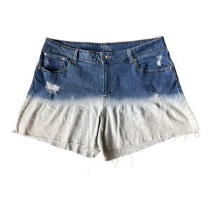 Time and Tru Dip Dye Bleach Cut Off Denim Shorts Sz 18 High Waist Distressed